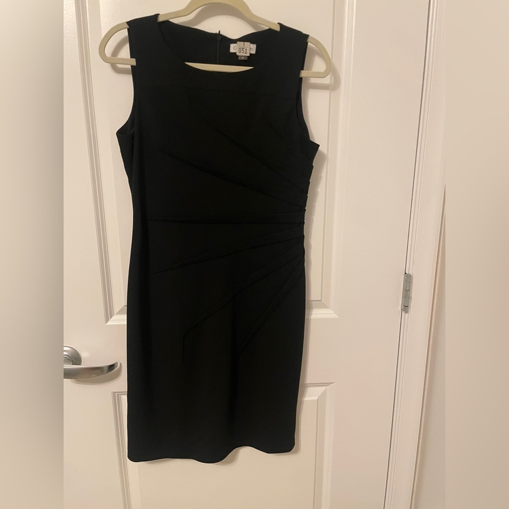 Calvin Klein Black Sheath Midi Dress Square Neck Sleeveless